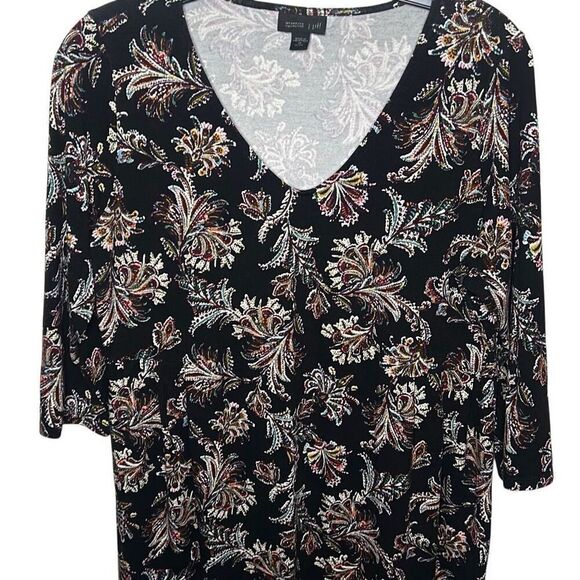 J Jill Wearable Women's Size Medium Paisley Long Line Tunic Black Floral Dress - Picture 2 of 6